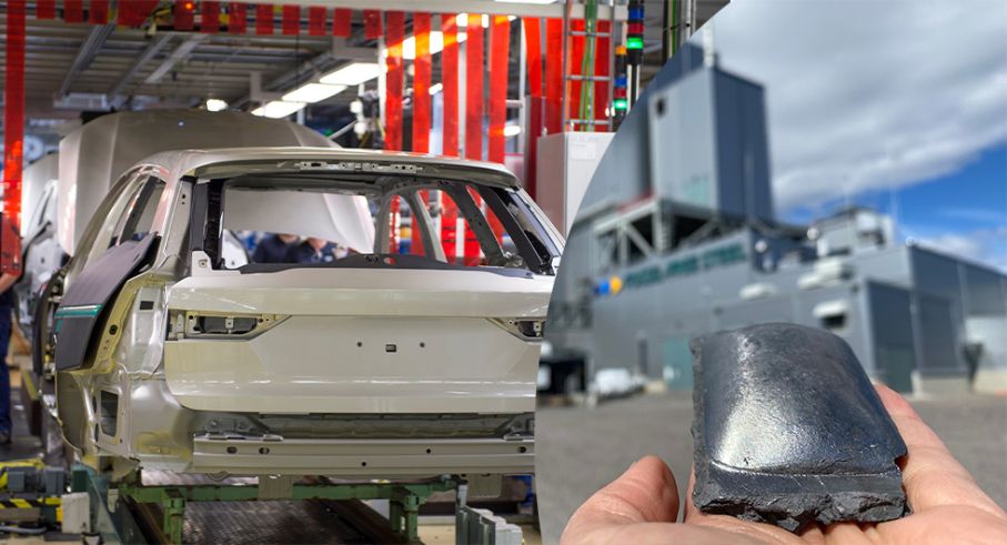 Den direktreducerade järnsvampen ser ut som små tvålar av järn. Foto: Hybrit/Volvo Cars
