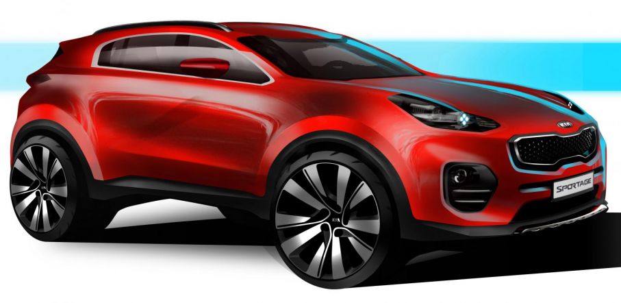 Nya Kia Sportage förhandsvisas med denna skiss.