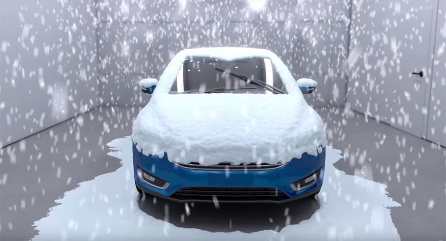 Snöflingor i labbet på Ford Environmental Test Centre i Köln.