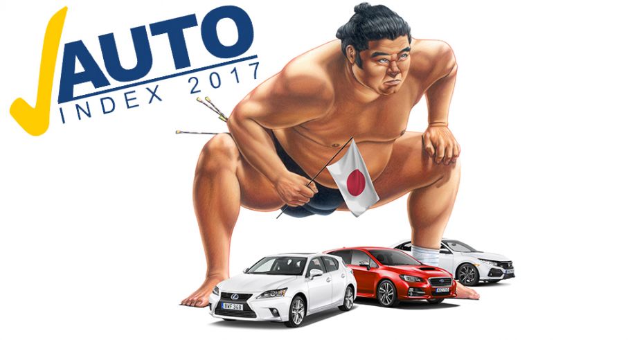 Trippel i japaner i toppen när bilägarna fått tycka till om sina bilar. Lexus, Subaru och Honda väger tyngst. Illustration: Simon Hamelius.
