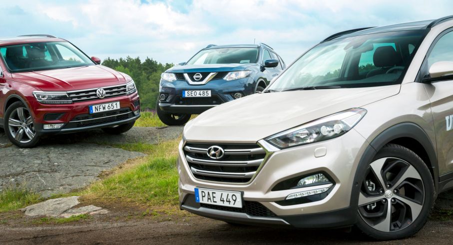 Mest uppnosig front och helhetsdesign har Hyundai Tucson – enligt testlagets manliga förare. ”För mycket krom”, sa Marianne Sterner.